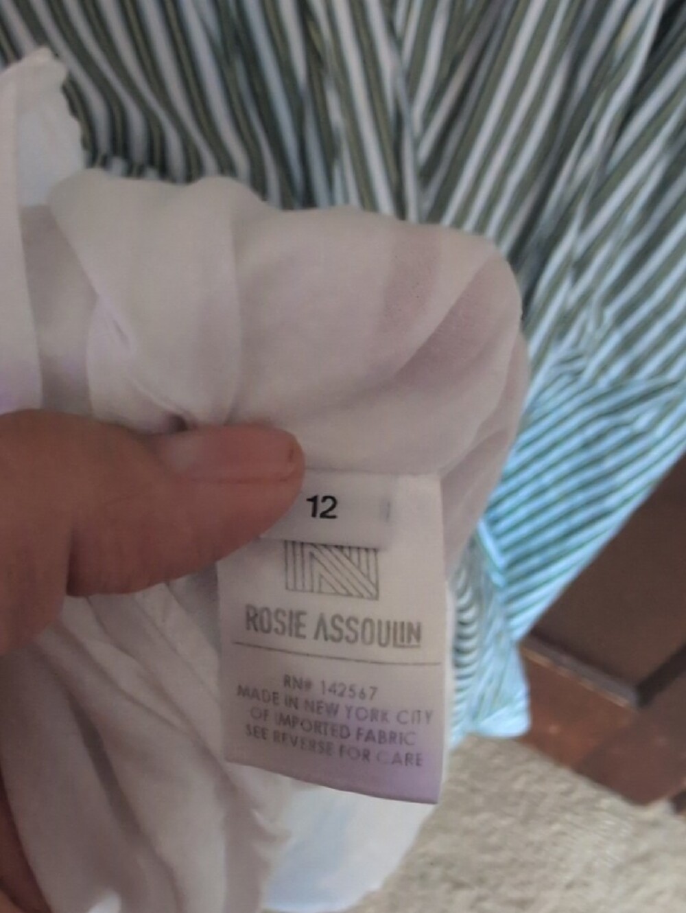 Rosie Assoulin  Fiesta Sage Green and White Striped Midi Dress - Picture 11 of 12
